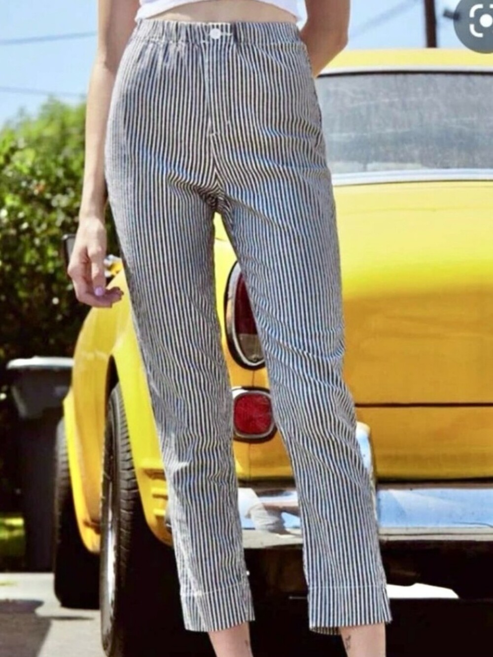 JOHN GALT BRANDY MELVILLE Tilden High Waist Blue White Striped Crop Pants